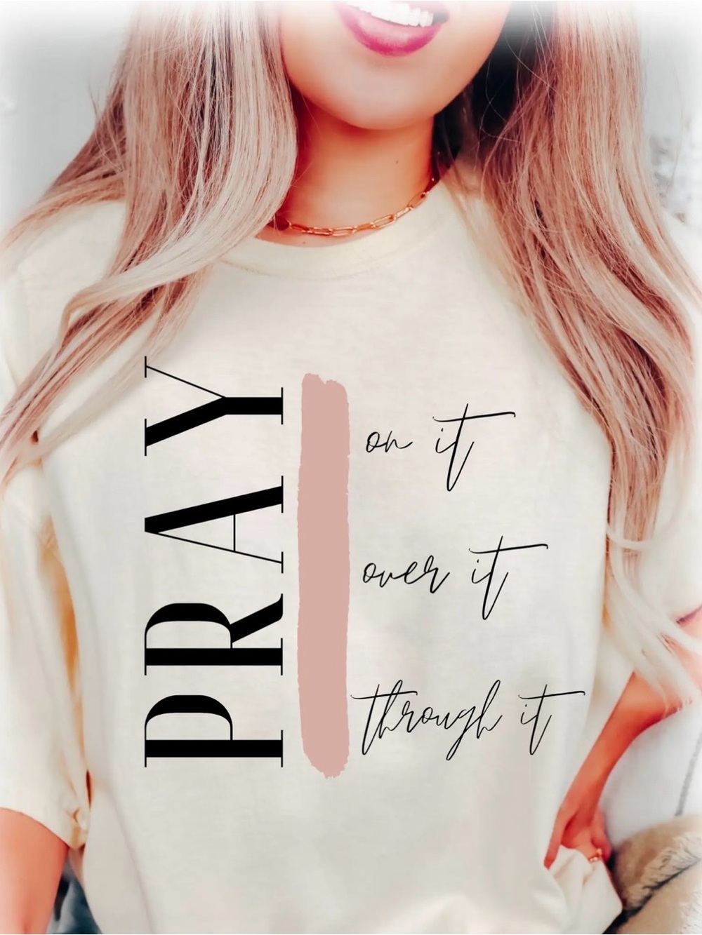 Gildan ‘Pray' Graphic Tee with Blush Accent and Crystals